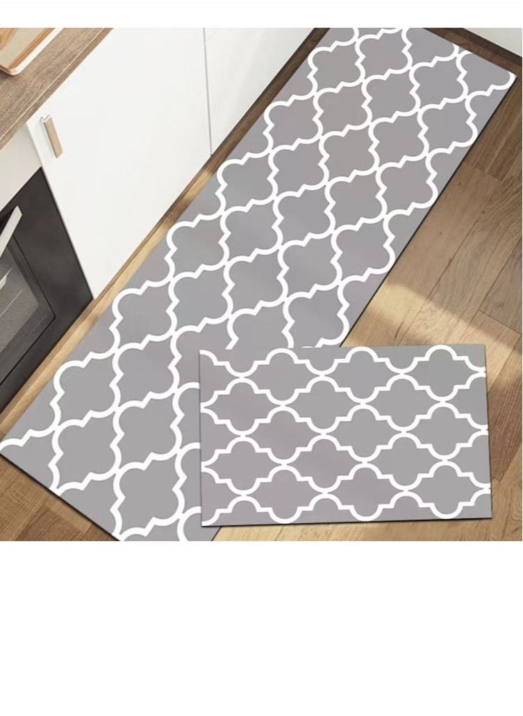 Kutis 2-Piece Kitchen Floor Mats Set made Made of PVC + Technical Velvet Strong water Absorption Non-slip Grid Floor Mats Set Grey/white 120 x 40 and 60 x 40 Centimeter  - Image 2