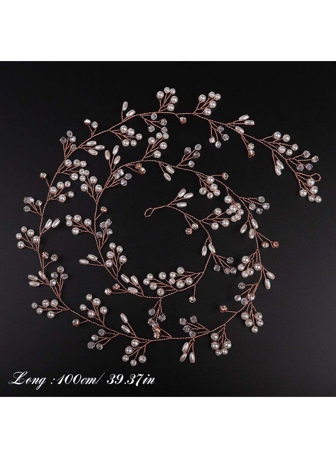 Denifery Bridal Rose Gold Extra Long Pearl And Crystal Beads Bridal Hair Vine Wedding Head Piece Bridal Accessories (Rose Gold) - Image 3