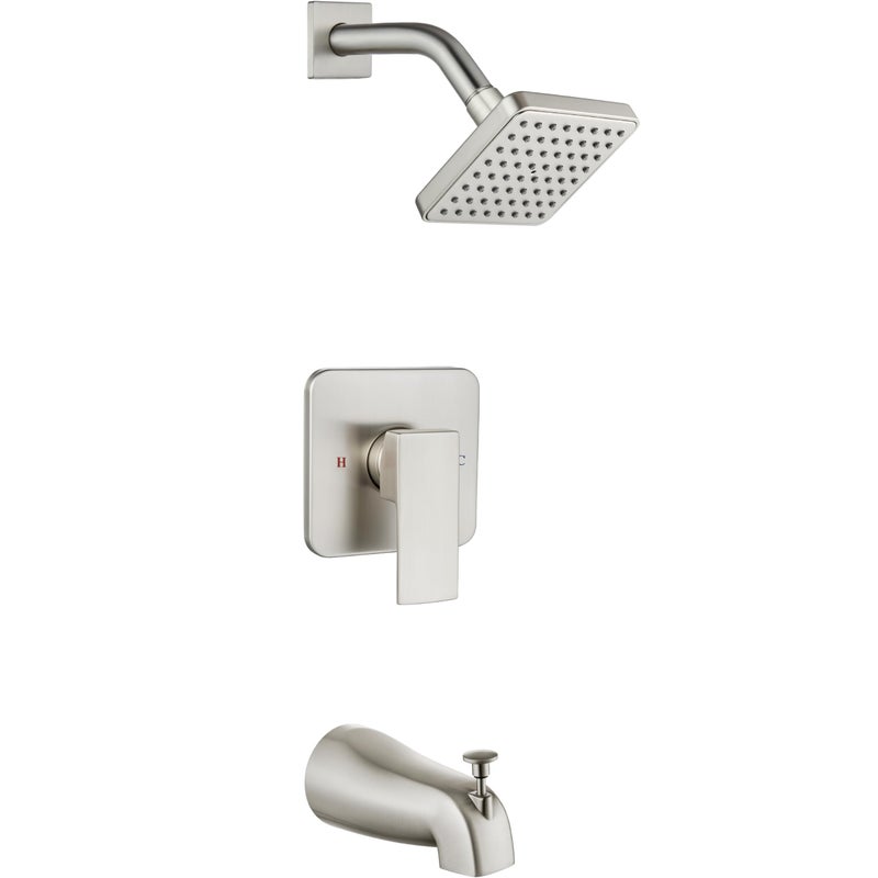 Heyalan Shower Faucet Set with Tub Spout Bathtub and Shower Trim Kit with Valve Single Handle Bathroom Shower Faucet Set 4 Inch Square Rainfall Shower Head Brushed Nickel - Image 2