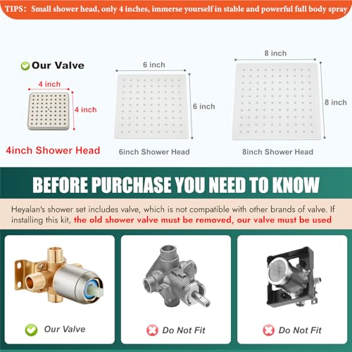 Heyalan Shower Faucet Set with Tub Spout Bathtub and Shower Trim Kit with Valve Single Handle Bathroom Shower Faucet Set 4 Inch Square Rainfall Shower Head Brushed Nickel - Image 3