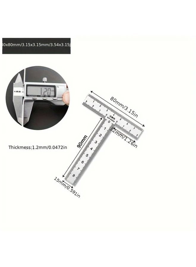 Stainless Steel T Shaped Ruler 90x80mm 90 Degree Right Angle Thickened Scale Professional Engineering Tool - Image 1
