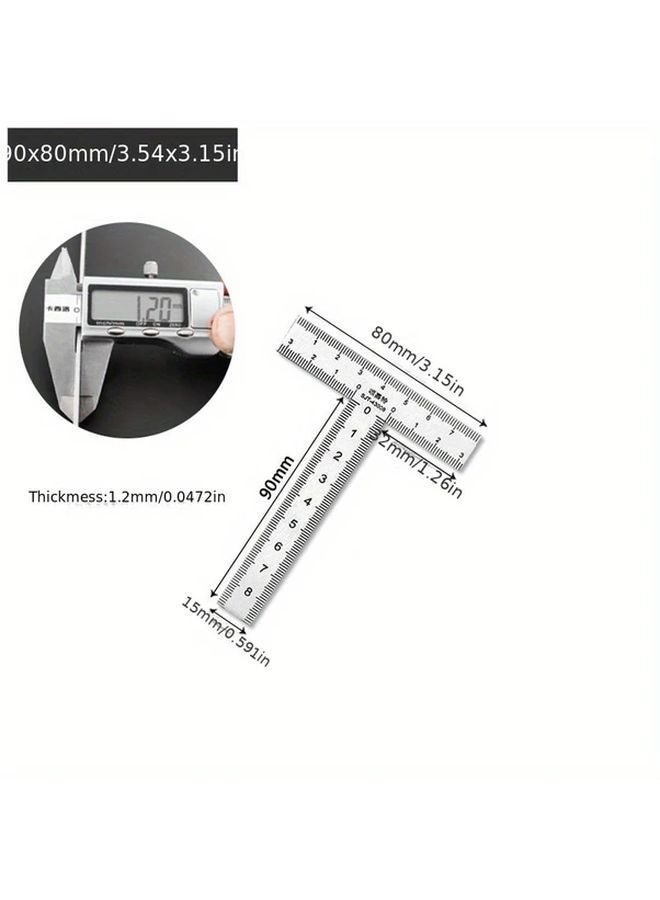 Stainless Steel T Shaped Ruler 90x80mm 90 Degree Right Angle Thickened Scale Professional Engineering Tool - Image 3