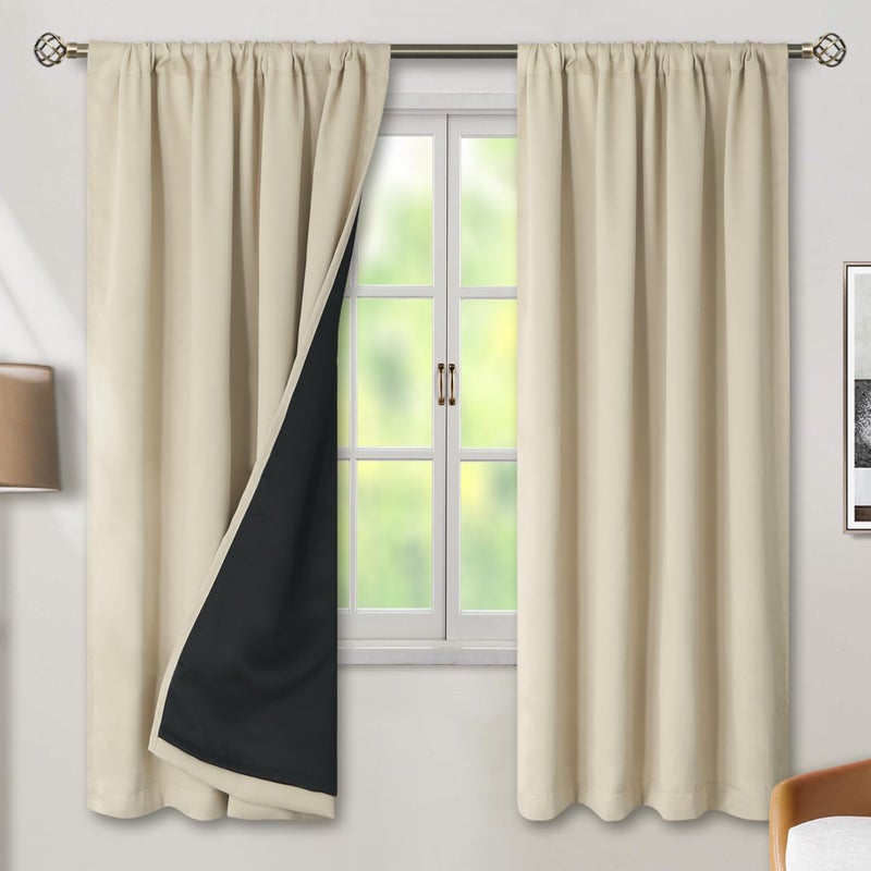 BGment Bgress Beige ستائر تعتيم كاملة مع ستائر بطانة العزل الحرارية 72 بوصة جيب قضيب طويل وعلامة الظهر طبقة مزدوجة ستارة نافذة غامق لغرفة النوم (42 × 72 بوصة 2 لوحات البيج) - Image 2