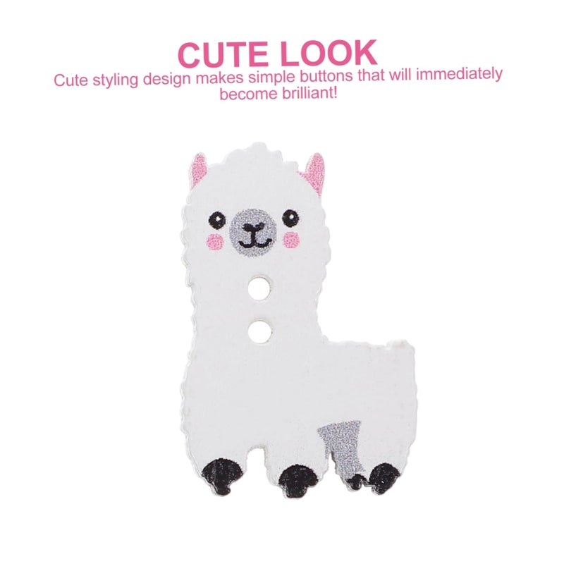 Cute Cartoon Alpaca Wooden Buttons 100Pcs For DIY Sewing Crafts Clothing Hats - Image 5