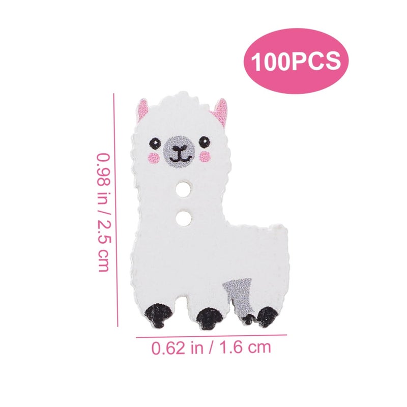 Cute Cartoon Alpaca Wooden Buttons 100Pcs For DIY Sewing Crafts Clothing Hats - Image 3