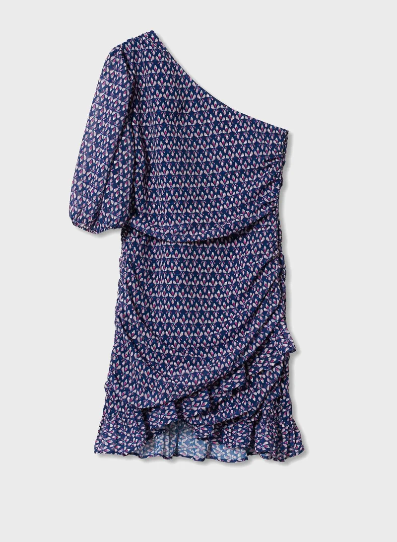 MANGO Youth One Shoulder Ruffle Dress