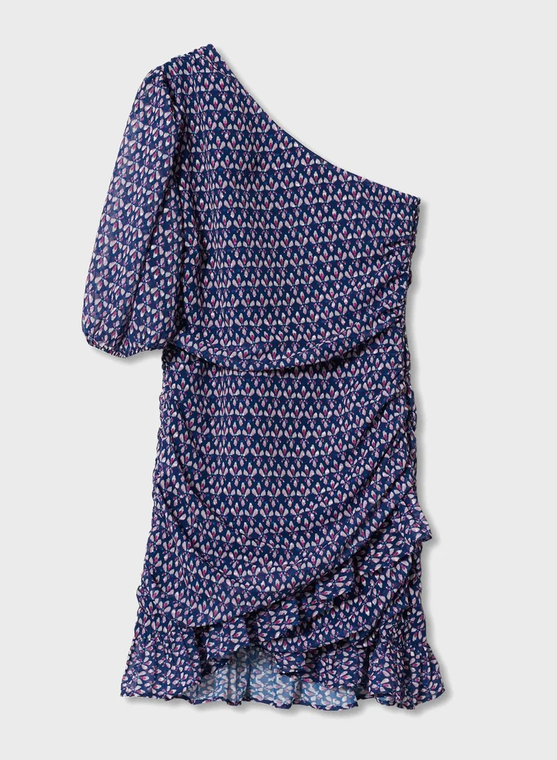 MANGO Youth One Shoulder Ruffle Dress