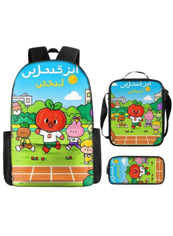 Cartoon three-piece schoolbag with front pocket - 839 - Image 1