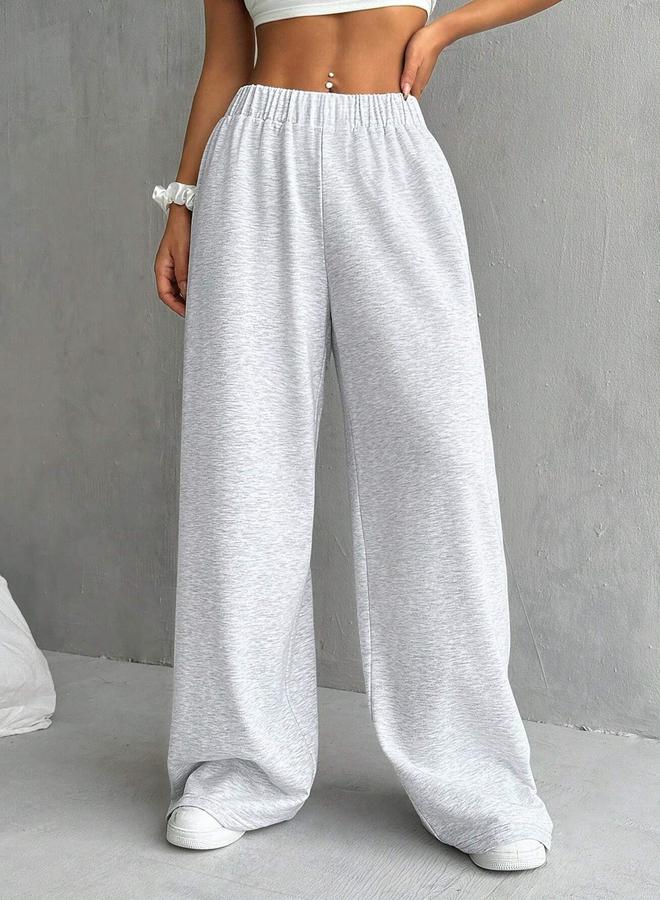 Take Two Women Grey Solid Elastic Waist Wide Leg Joggers - Image 1