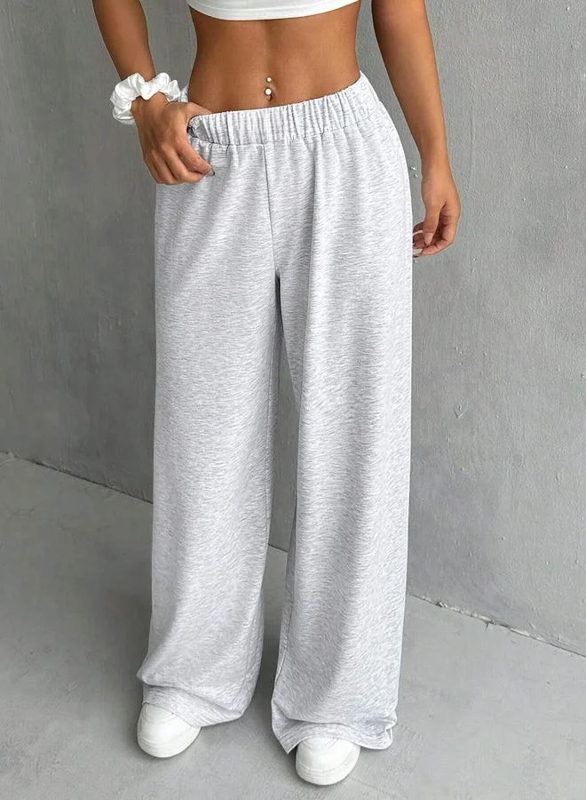 Take Two Women Grey Solid Elastic Waist Wide Leg Joggers