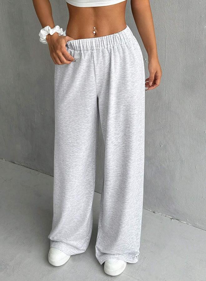 Take Two Women Grey Solid Elastic Waist Wide Leg Joggers - Image 4
