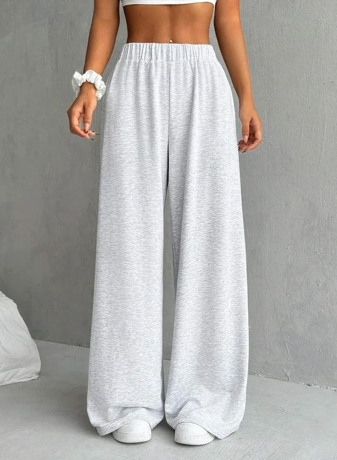 Take Two Women Grey Solid Elastic Waist Wide Leg Joggers