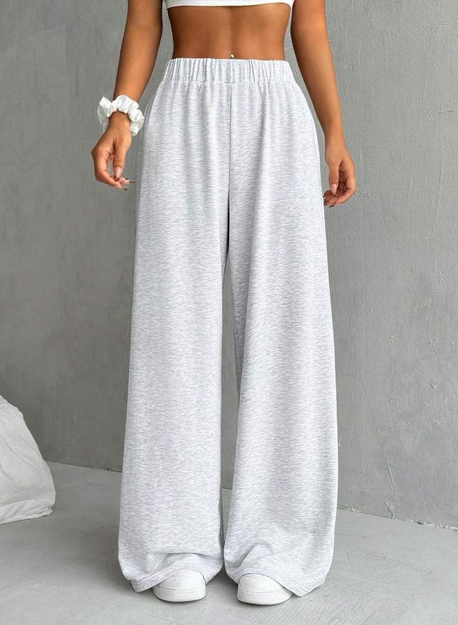 Take Two Women Grey Solid Elastic Waist Wide Leg Joggers - Image 3