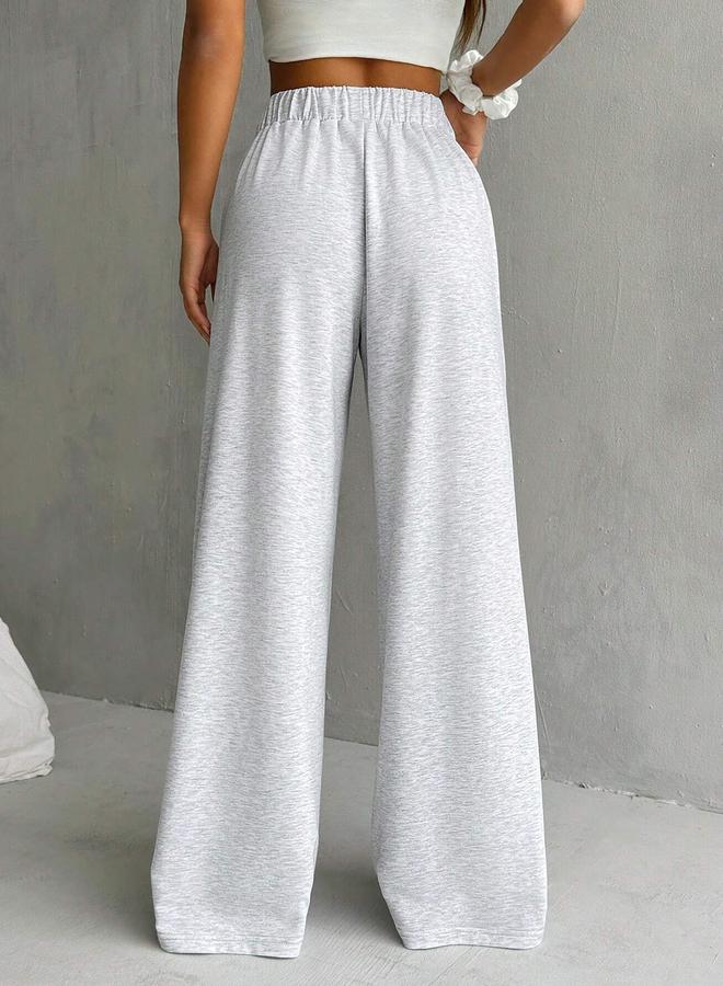 Take Two Women Grey Solid Elastic Waist Wide Leg Joggers - Image 2
