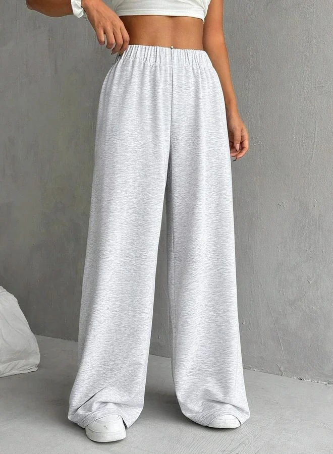 Take Two Women Grey Solid Elastic Waist Wide Leg Joggers