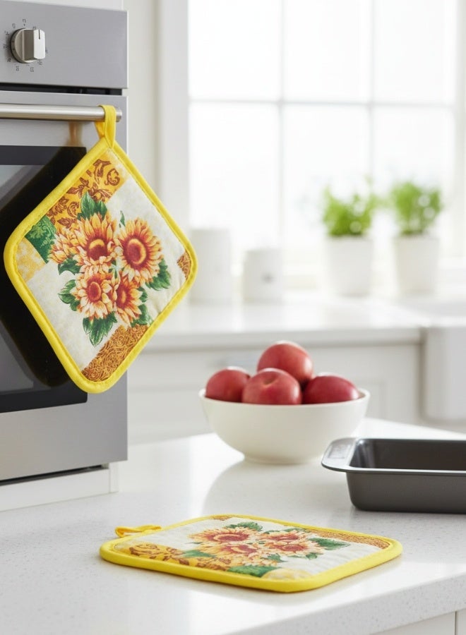 مساكات قماش للمطبخ 2 قطعة عازلة للحرارة العالية ومقاومة للسخونة – حامل أواني وأطباق ساخنة وصواني الفرن – واقيات يد قماشية آمنة لحمل القدور والطواجن – مساكات مطبخ عملية ومتعددة الاستخدامات للحماية من الحروق أثناء الطهي والتقديم اليومي في المطبخ20x17 سم - Image 4