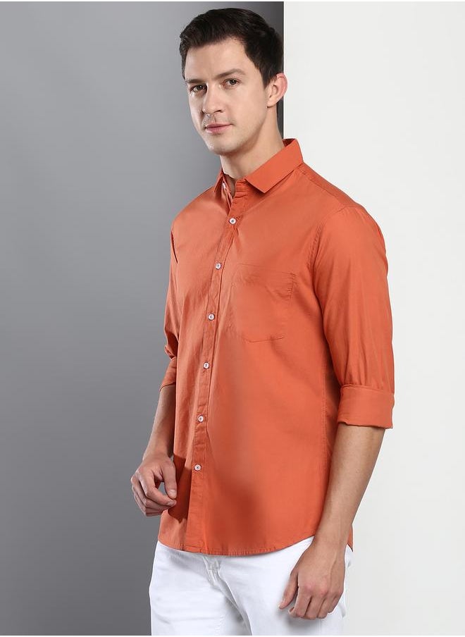Dennis Lingo Men's Slim Fit Dusty Orange Casual Cotton Spread Shirt  - Image 2