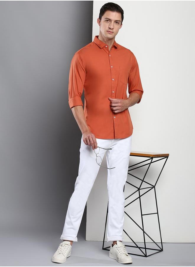 Dennis Lingo Men's Slim Fit Dusty Orange Casual Cotton Spread Shirt  - Image 5