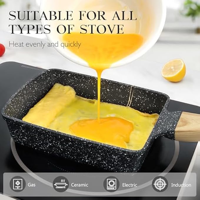 GIPP Non Stick Egg Pan  Section Breakfast Frying Pan Grill Pan With HeatResistant Handle Omelette Pan Compatible With All Stovetops Pfoa Free Gray Tamagoyaki - Image 3