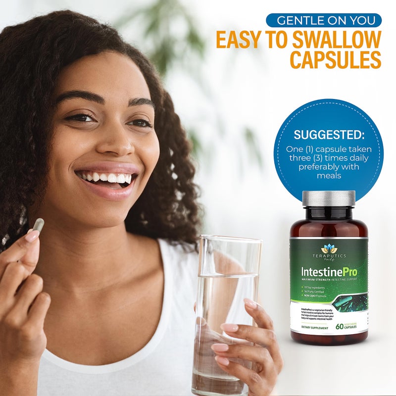 Teraputics IntestinePro دعم الأمعاء للبشر مع الشيح غير المعدل وراثيًا، الجوز الأسود، الإخيناسيا + 15 مكونًا متميزًا آخر، 60 كبسولة نباتية - Image 5