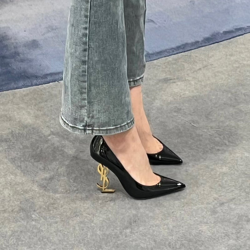 French Style Socialite New Letter Heel Black High Heels Women'S Stiletto Heel Pointed Single Shoes Banquet Niche Women'S Shoes Summer - Image 4