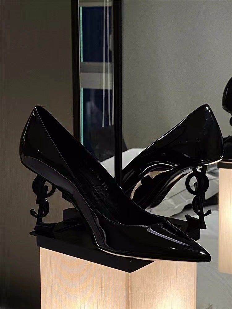 French Style Socialite New Letter Heel Black High Heels Women'S Stiletto Heel Pointed Single Shoes Banquet Niche Women'S Shoes Summer - Image 5