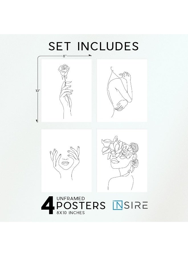 Insire Black And White Minimalist Wall Art Line Drawing Wall Art Abstract Woman Wall Art, Line Art Wall Decor Black And White Abstract Wall Art, Feminine Wall Art - Set of 4 (8x10) Unframed - Image 2