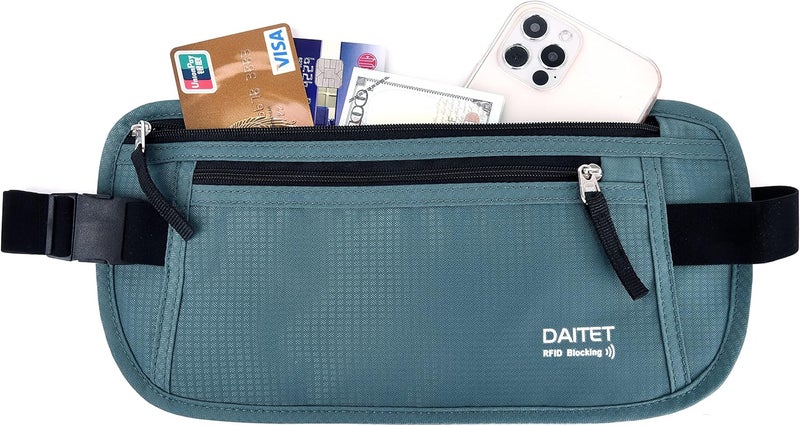 DAITET حزام النقود - حامل جواز السفر، محفظة سفر مخفية آمنة مع حجب RFID، حزام خفي للخصر - Image 1