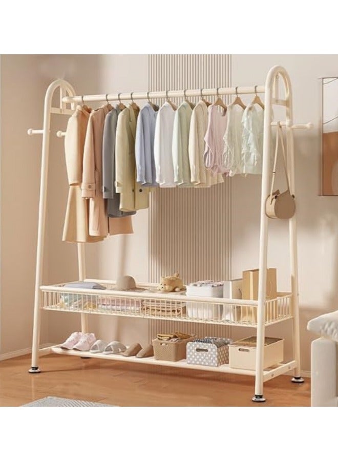 GGEROU Floor Garment Rack Freestanding Clothes Rack Carbon Steel Heavy Duty Clothing Rack Portable Metal Garment Rack, Height 67in Shoe Rack and Coat Rack with Bottom Shelf White - Image 1