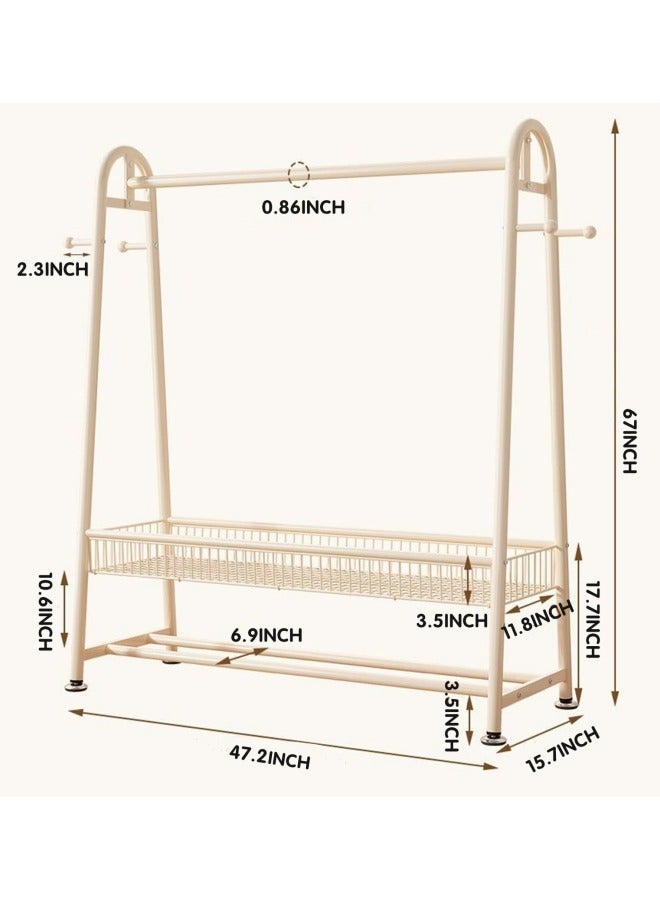 GGEROU Floor Garment Rack Freestanding Clothes Rack Carbon Steel Heavy Duty Clothing Rack Portable Metal Garment Rack, Height 67in Shoe Rack and Coat Rack with Bottom Shelf White - Image 2