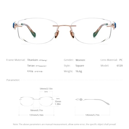 FONEX Titanium Glasses Frame,Rimless Frameless Luxury Diamond Optical Eyeglasses for Women (6120 Gold) - Image 4