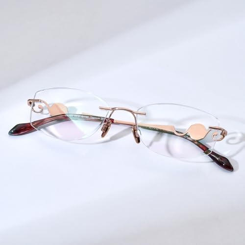FONEX Titanium Glasses Frame,Rimless Frameless Luxury Diamond Optical Eyeglasses for Women (6120 Gold) - Image 2