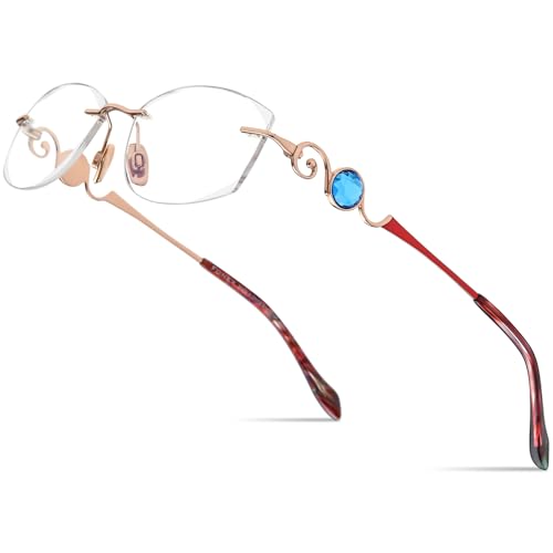FONEX Titanium Glasses Frame,Rimless Frameless Luxury Diamond Optical Eyeglasses for Women (6120 Gold) - Image 1