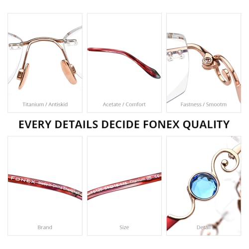 FONEX Titanium Glasses Frame,Rimless Frameless Luxury Diamond Optical Eyeglasses for Women (6120 Gold) - Image 5