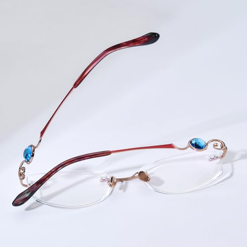 FONEX Titanium Glasses Frame,Rimless Frameless Luxury Diamond Optical Eyeglasses for Women (6120 Gold) - Image 3