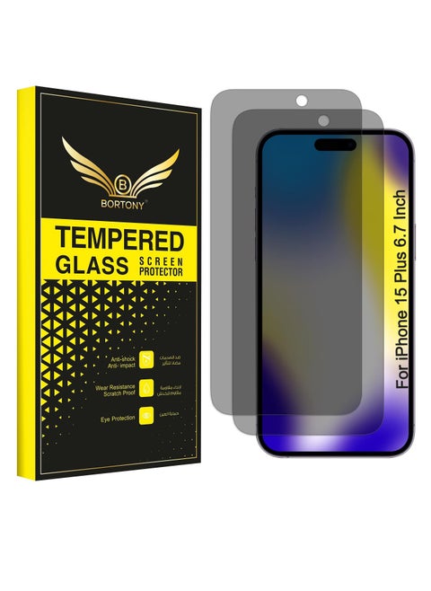 iPhone 15 Plus Privacy Screen Protector 2Pack Glass Anti Spy Scratch Resistant 9H Hardness Bubble Free Full Coverage Case Friendly for Apple iPhone 15 Plus 6.7 Inch