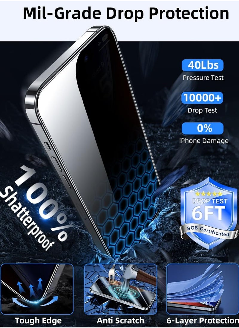 iPhone 15 Plus Privacy Screen Protector 2Pack Glass Anti Spy Scratch Resistant 9H Hardness Bubble Free Full Coverage Case Friendly for Apple iPhone 15 Plus 6.7 Inch