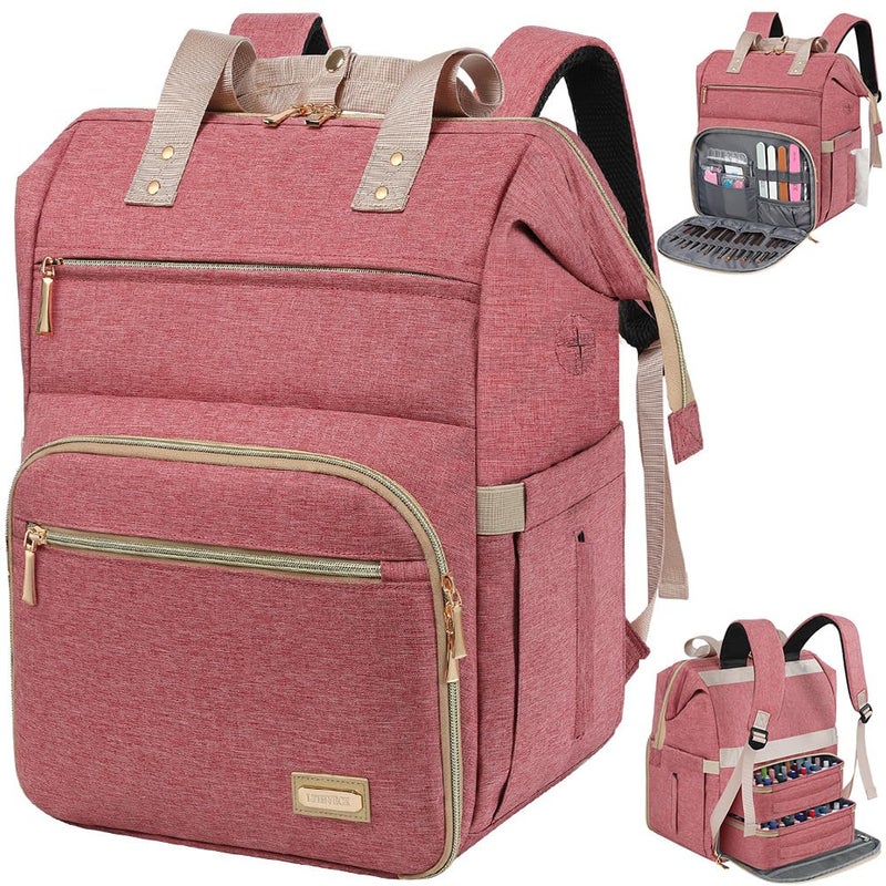 LTINVECK Nail Polish Organizer Case Backpack Holds 70 Bottles (15ml/0.5fl.oz)& Nail Lamp, 2 Layers Detachable Nail Kit Storage Case, Large Travel Nail Supplies Shoulder Bag for Manicure Tools (Pink) - Image 1