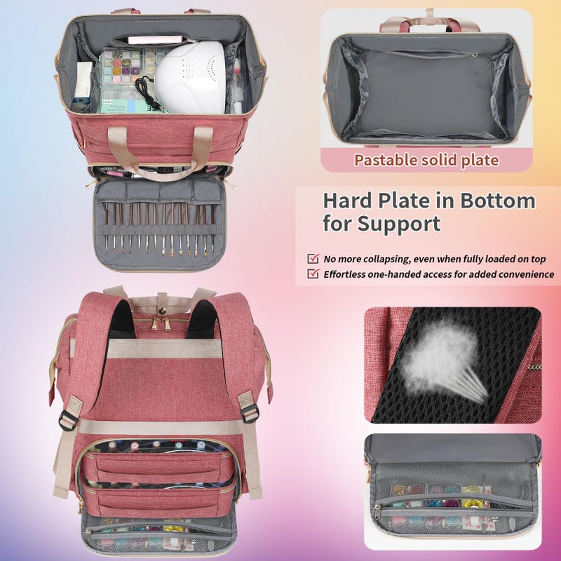 LTINVECK Nail Polish Organizer Case Backpack Holds 70 Bottles (15ml/0.5fl.oz)& Nail Lamp, 2 Layers Detachable Nail Kit Storage Case, Large Travel Nail Supplies Shoulder Bag for Manicure Tools (Pink) - Image 3