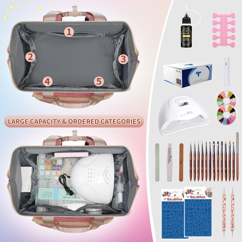 LTINVECK Nail Polish Organizer Case Backpack Holds 70 Bottles (15ml/0.5fl.oz)& Nail Lamp, 2 Layers Detachable Nail Kit Storage Case, Large Travel Nail Supplies Shoulder Bag for Manicure Tools (Pink) - Image 4