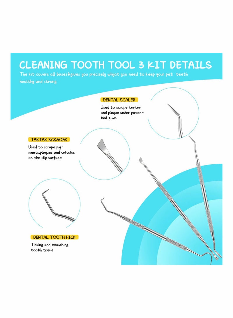 KASTWAVE 7 Pieces Dog Teeth Cleaning Kit Includes Dental Tooth Scaler and Scraper Stainless Steel Tarter Remover Scraper 3 Head Dog Toothbrush and Silicone Dog Finger Toothbrush Dog Plaque Remover Tools - Image 3