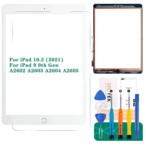SRJTEK for iPad 9th Gen Generation Touch Screen for iPad 9 A2602 Screen Replacement for iPad 10.2 2021 Digitizer A2603 A2604 A2605 Glass Sensor Panel (with Home Button) (White) - Image 1
