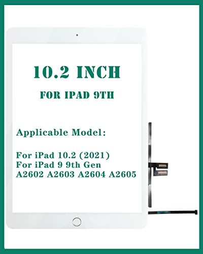 SRJTEK for iPad 9th Gen Generation Touch Screen for iPad 9 A2602 Screen Replacement for iPad 10.2 2021 Digitizer A2603 A2604 A2605 Glass Sensor Panel (with Home Button) (White) - Image 2