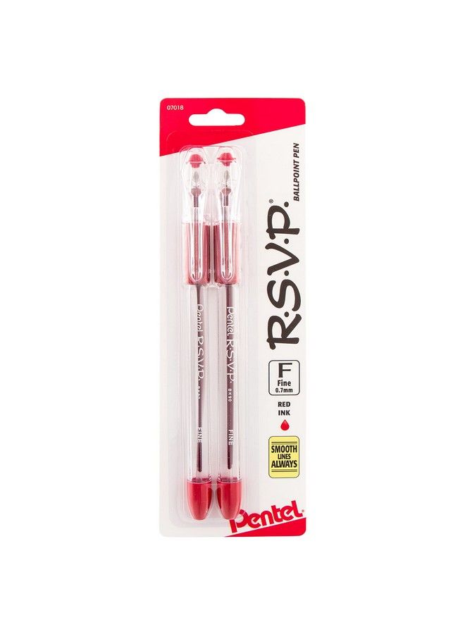 Pentel R.S.V.P. Ballpoint Pen Fine Line Red Ink 2 Pack (Bk90Bp2B) - Image 1