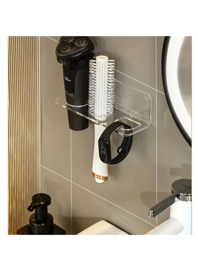 Wall Mounted Clear Acrylic Hair Brush Holder No Drill Bathroom Organizer 1pc - Image 3