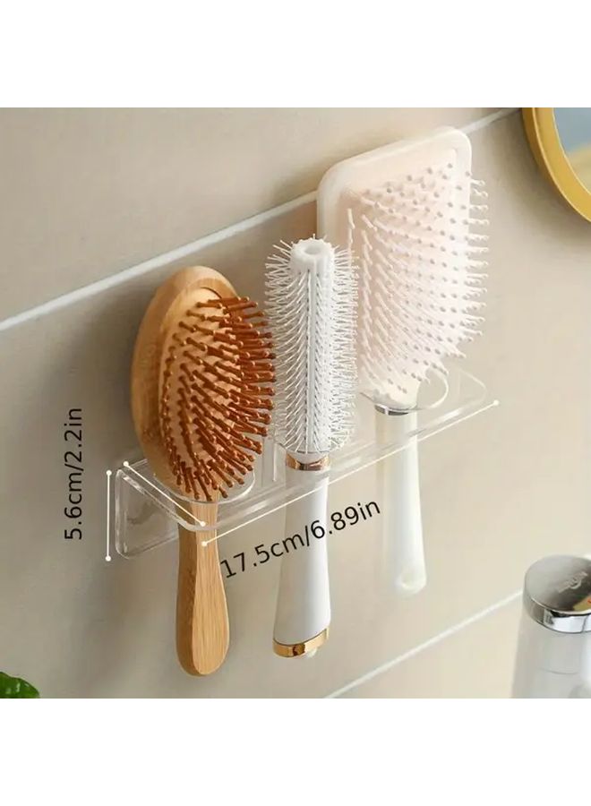 Wall Mounted Clear Acrylic Hair Brush Holder No Drill Bathroom Organizer 1pc - Image 2