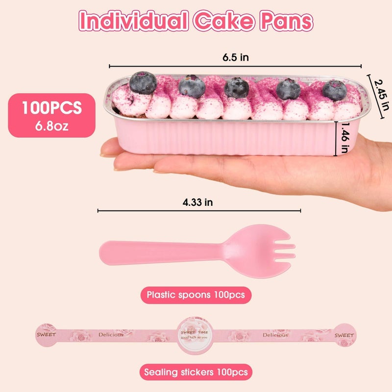 JPPSUJJ 100 Pack Mini Cake Pans with Lids and Spoons,Disposable Aluminum Foil Cake Tinsï¼ˆ6.8ozï¼‰ Individual Small Cake Baking Containers for Party,Wedding,Birthday - Image 2