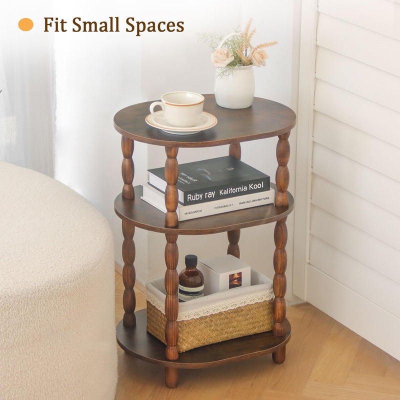 MaxSmeo Side Table with Charging Station, 3-Tier Small End Table with USB Ports and Outlets, Modern Oval Night Stand Accent Table for Living Room, Bedroom, Rustic Brown - Image 2