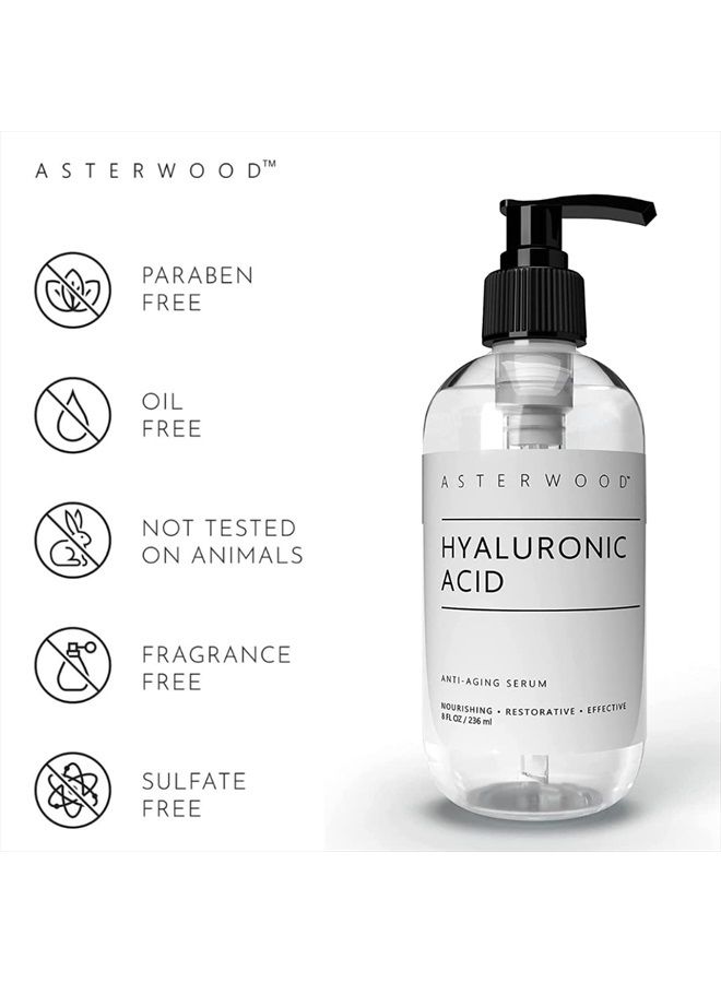 Asterwood Naturals Asterwood Pure Hyaluronic Acid Serum for Face (237 ml/8 oz); Plumping Anti-Aging Face Serum, Hydrating Facial Skin Care Product, Fragrance Free, Pairs Well with Vitamin C Serum & Retinol Serum - Image 2