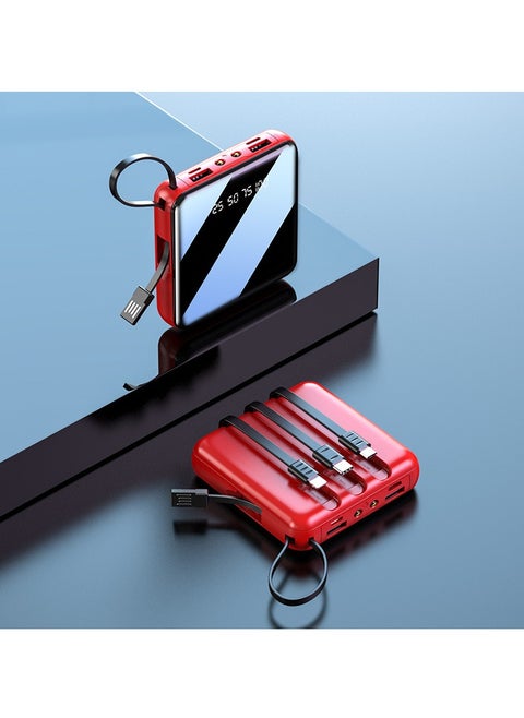 The New Model Comes With Four-wire Full Mirror Digital Display Power Bank 10000 Mah Large Capacity Portable Power Bank (Red)